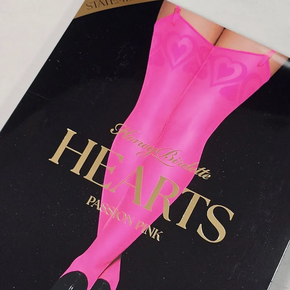 Honey Birdette Hearts Passion Pink Garter Stockings Thigh Highs Size L